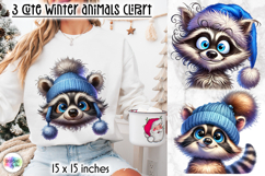 Cute Winter Animals in Blue Hat Clipart, Funny Baby Racoon Product Image 1