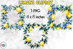 Watercolour Lemon Wreath Clipart, Vibrant Lemons PNG Product Image 1