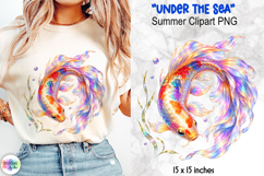 Holographic Summer Clipart, Rainbow Koi Fish PNG Product Image 1