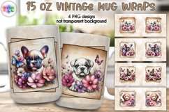 Puppy with Flowers Vintage Mug Wraps, 15 oz Dog Lover Mug Product Image 1