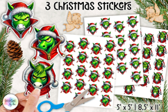 Christmas Grumpy Stickers, Funny Green Character Holiday Product Image 1