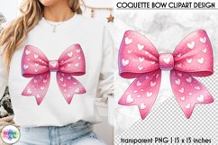 Valentines Pink Coquette Bow Clipart | Pink Bow with Hearts Product Image 1