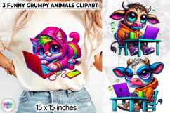 Funny Grumpy Animals Clipart, Coffee Mood Cartoon Character Product Image 1