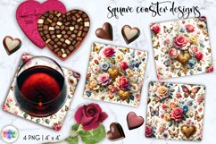 Baroque Flowers Square Coasters | Spring Flowers Coasters Product Image 1