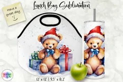 Watercolour Teddy Bear Lunch Bag Print | Christmas Lunch Bag Product Image 1