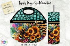 Flowers on Animal Print Lunch Bag Design, Embossed Leather Product Image 1
