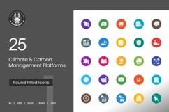 25 Climate &amp; Carbon Management Platforms Icons set. Product Image 1