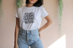 Women Pink Wall T-Shirt Mockup PSD JPG Product Image 1