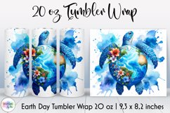 Planet Earth Turtle Tumbler Wrap, Watercolour Earth Day Product Image 1