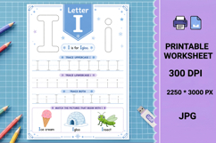Letter i handwriting printable alphabet tracing worksheet Product Image 1