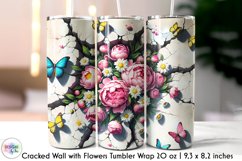 3D Cracked Wall Flowers Tumbler Wrap, Floral Tumbler Design Product Image 1