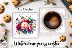 Watercolour Peonies Coaster Bundle | Peony Flowers PNG Product Image 12