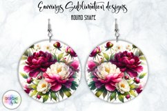 Peony Earrings Sublimation | Round Earrings PNG | Flowers Product Image 1