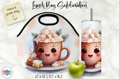 Christmas Lunch Bag Print | Kawaii Hot Chocolate and Cookies Product Image 1