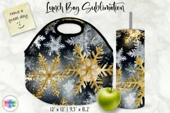 Shimmering Golden Snowflakes Lunch Bag | Snowflakes Tumbler Product Image 1
