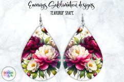 Peony Earrings Sublimation | Watercolour Peonies | Teardrop Product Image 1