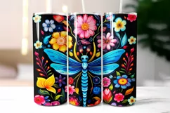 Folk Dragonfly with Flowers Tumbler Wrap Sublimation Product Image 2