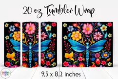Folk Dragonfly with Flowers Tumbler Wrap Sublimation Product Image 1