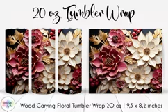 Colourful 3d Wood Carving Effect Floral Tumbler Wrap Product Image 1