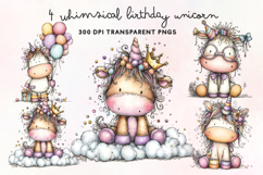 Whimsical Birthday Unicorn Clipart PNG Product Image 1