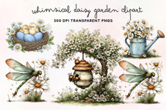 Whimsical Daisy Garden Clipart PNG Product Image 1