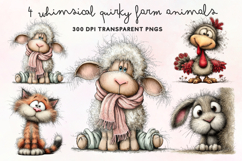 Whimsical Quirky Farm Animals Clipart PNG Product Image 1