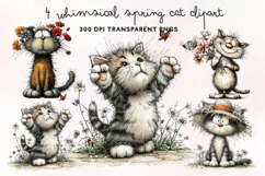 Whimsical Spring Cat Clipart PNG Product Image 1