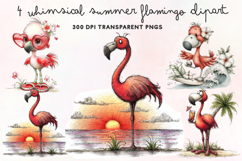 Whimsical Summer Flamingo Clipart PNG Product Image 1