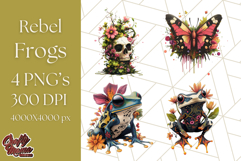 Floral Punk Frogs PNG - Neon Reble Grunge Amphibians Clipart Product Image 1