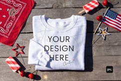 4th Of July White Sweatshirt Mockup Flatlay Product Image 1