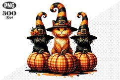 Halloween Cat And Pumpkin Sublimation - Clipart PNG Design Product Image 1