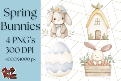 Spring Bunnies PNG Watercolor Bunny Clipart, Pastel Easter Product Image 1