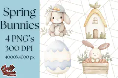 Spring Bunnies PNG Watercolor Bunny Clipart, Pastel Easter Product Image 1