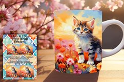Adorable Cat with Vibrant Flowers Mug Wrap Product Image 1