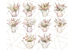 Watering Can Flowers PNG, Rustic Floral Watercolor Clipart Product Image 8