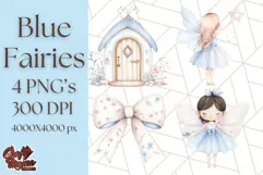 Pastel Blue Fairy Garden Clipart, Enchanted Cottagecore Png Product Image 1