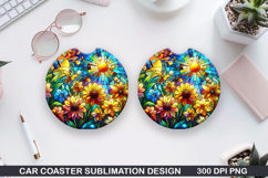 Flower Car coaster sublimation, Summer Coaster PNG Design Product Image 1