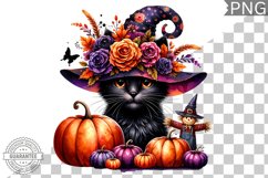 Halloween Cat Flowers Sublimation - Clipart PNG Design Product Image 1