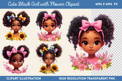 Cute Black Girl with Flower Clipart Bundle PNG Product Image 3