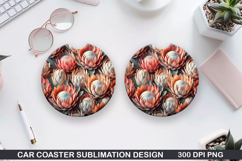 Flowers Car Coaster Sublimation| Flowers Coaster PNG Design Product Image 1