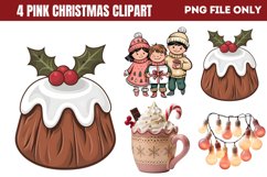 Cute Pink Christmas Watercolor Clipart Bundle PNG Product Image 1