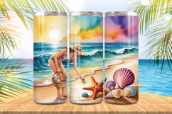 Cute girl collect shells Tumbler Wrap PNG Sublimation Product Image 1