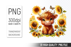 Cute Highland Cow, Animal Sublimation Clipart PNG Product Image 1