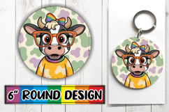 Whimsical Keychain Circle Sublimation, Cute Cow Product Image 1