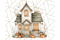 Watercolor Halloween Cottage Clipart, Ghosts &amp; Pumpkins Png Product Image 2