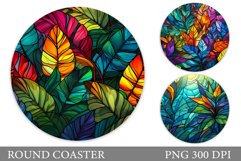 Stained Glass Leaves Coaster. Tropical Leaves Coaster Design Product Image 1