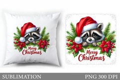 Cute Raccoon Pillow Design. Christmas Pillow Sublimation Product Image 1