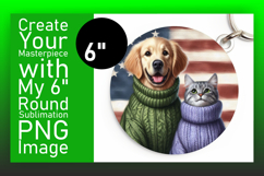 Vibrant Round Design Keychain Artwork , Dog and cat Product Image 1