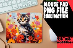 CutVibrant Cat and Flowers Mouse Pad Design PNG Product Image 1