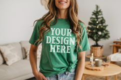 Bella Canvas 3001 Kelly Green Christmas Shirt Mockup, Trandy Product Image 1